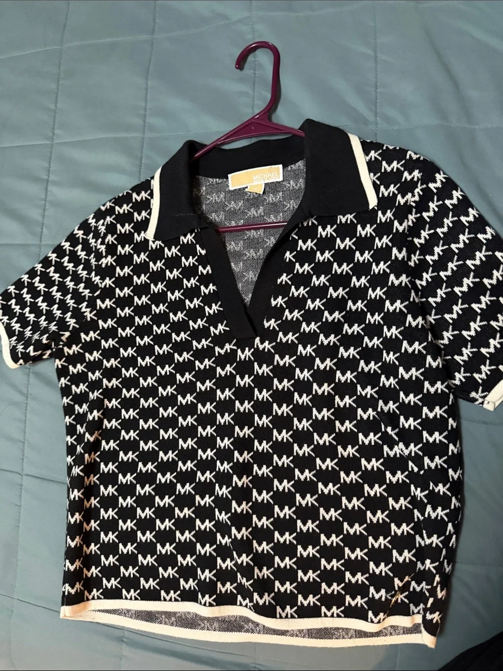 Michael Kors Black & White All-Over MK Logo Polo